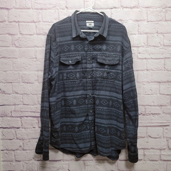 Old Navy Blue Aztec Flannel Button Shirt Mens XXL Southwest AOP Casual Western - Picture 1 of 8